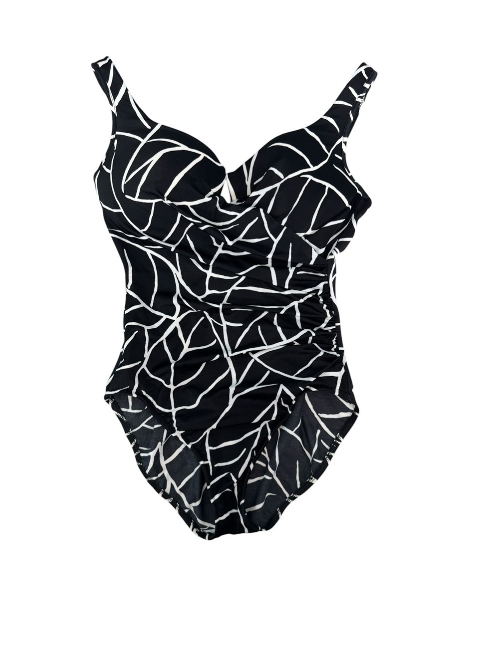 Miraclesuit Black White Abstract Slimming One Piece Swimsuit 14 Tummy Control B3